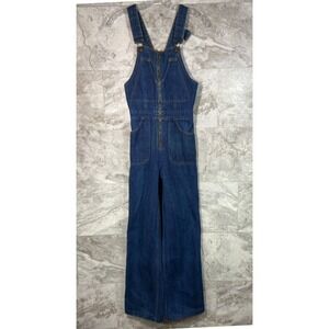 VINTAGE 70's JUNIORS Size 5 Zip Front Denim Overalls Wide Leg Retro